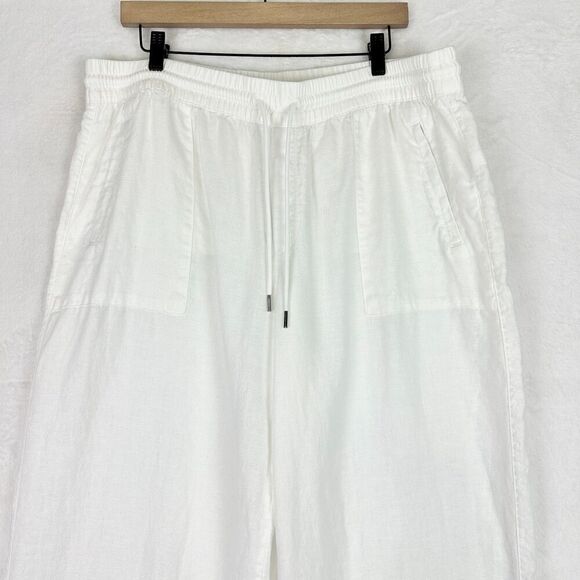 Athleta Retreat Linen Wide Leg Pants Size 16 Calla Lily White Coastal Beach - Picture 4 of 7